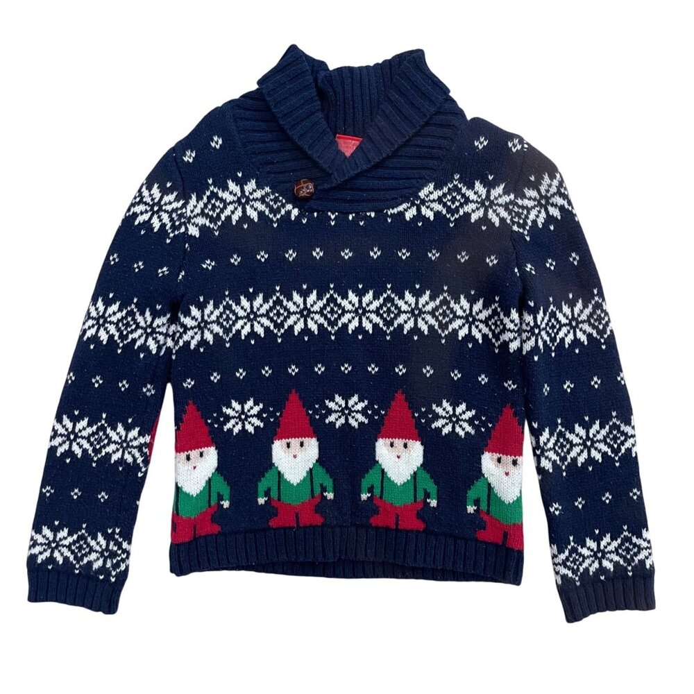 Jingles & Joy‎ Gnome Holiday Knit Sweater Toddler Boys Size 3T Navy Cotton Blend
